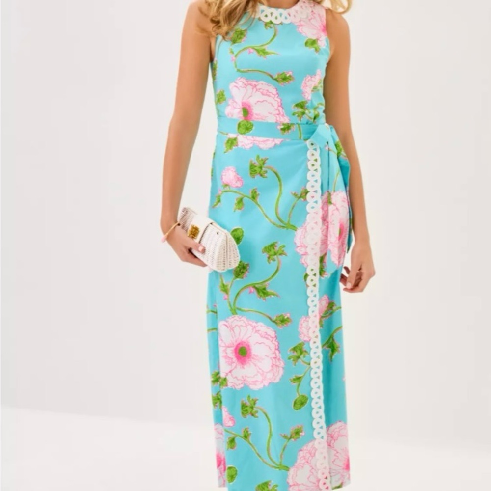 Lilly Pulitzer Blue and Pink Floral Maxi Dress